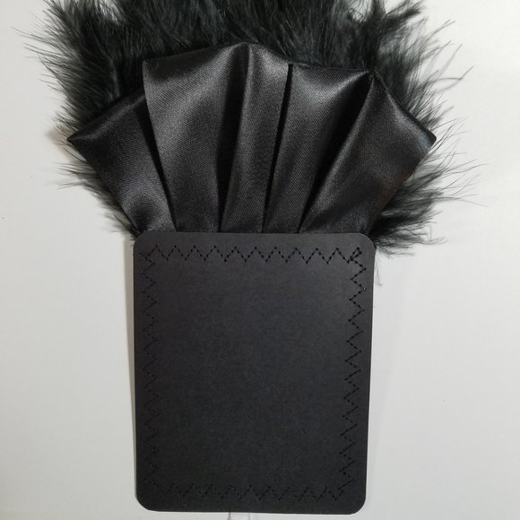 New - Black Satin Ruffle & Feather Pocket Square Insert - Picture 4 of 10